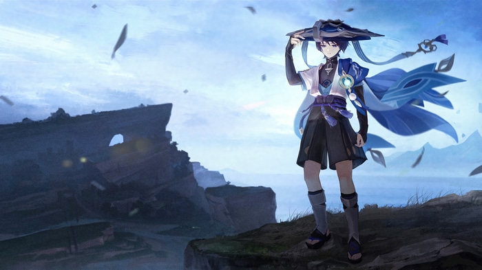 Genshin Impact: Wanderer on a Cliffside