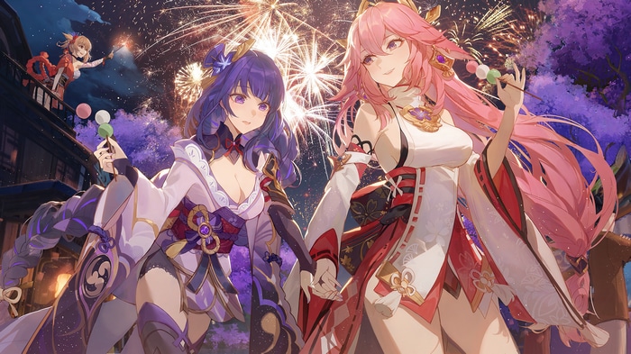 Raiden Shogun and Yae Miko with Fireworks