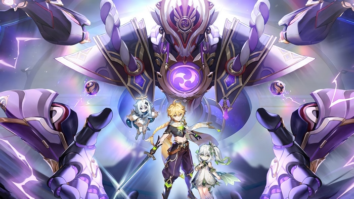 Genshin Impact: Aether, Nahida, and Paimon with Raiden Shogun