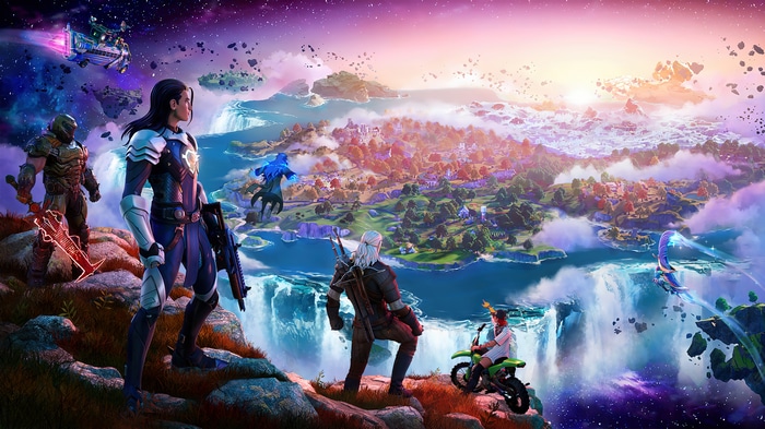 Fortnite Characters Overlooking a Fantasy Landscape