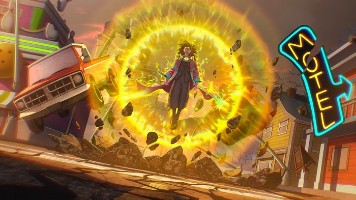 Fortnite character with yellow energy burst