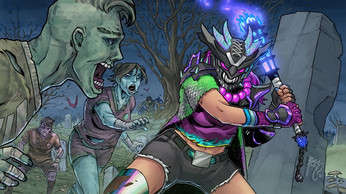 Fortnite: Zombie graveyard battle with masked warrior
