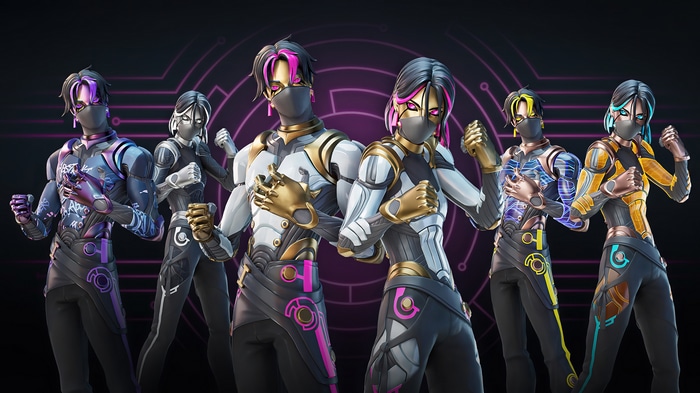 Fortnite characters in futuristic outfits