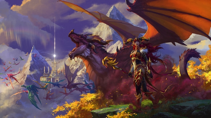 Alexstrasza and Dragons in World of Warcraft: Dragonflight 4K