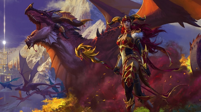 Alexstrasza and dragons in World of Warcraft: Dragonflight 4K