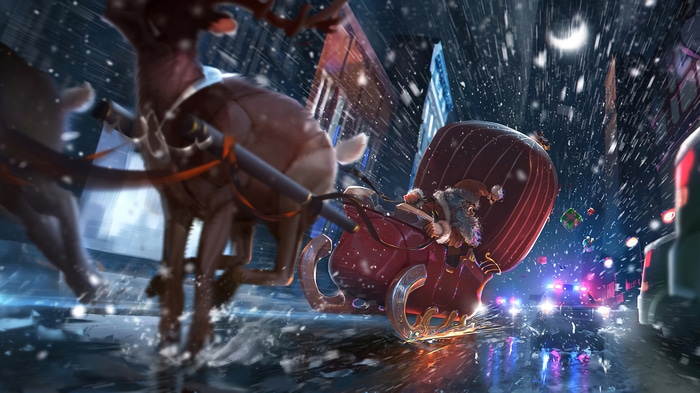 Santa Claus in a Sleigh with Police Cars
