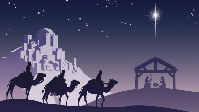 Three Wise Men Journey to Nativity Scene Under Star