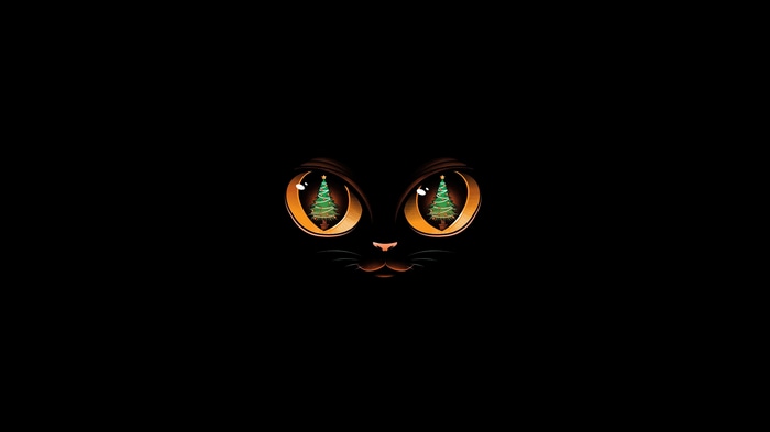 Black Cat with Christmas Tree Eyes 4K