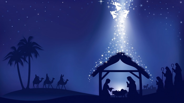 Nativity Scene with Angels and Three Wise Men 4K