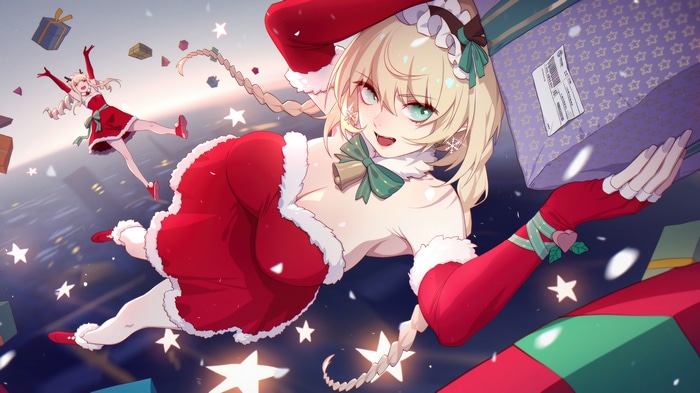Anime Girls in Santa Outfits with Gifts