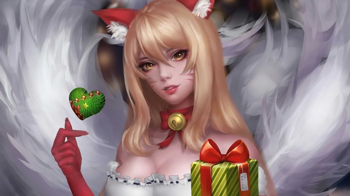 Ahri in Christmas Outfit with Gifts 4K