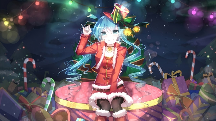 Hatsune Miku in a Santa Outfit with Christmas Decorations 4K