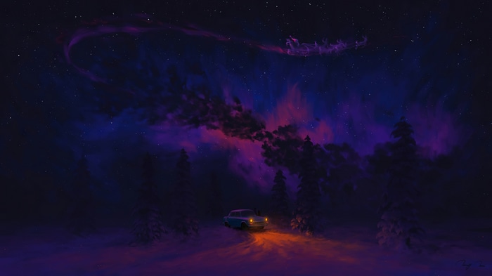 Santa Claus and Sleigh in a Starry Night Sky 4K