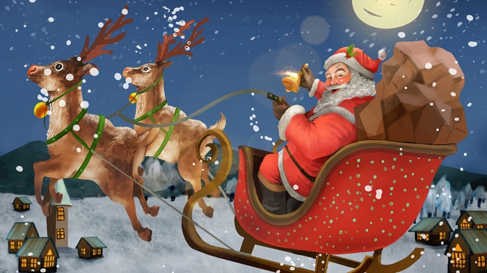 Santa Claus in a Sleigh with Reindeer