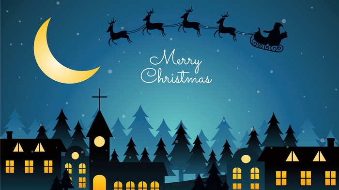 Minimalist Christmas Scene with Santa Claus and Reindeer