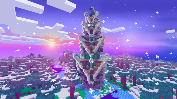 Minecraft 4K Winter Tower with Snowfall