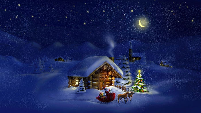 Santa Claus Sleigh Ride in Snowy Night 4K