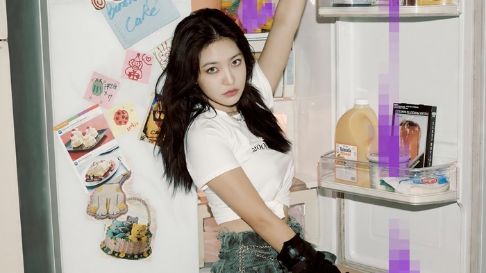 Yeri from Red Velvet posing by a refrigerator