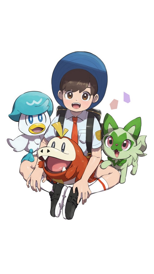 Florian with Quaxly, Fuecoco, and Sprigatito