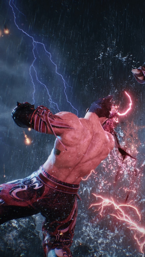 Jin Kazama in Tekken 8 during a lightning storm