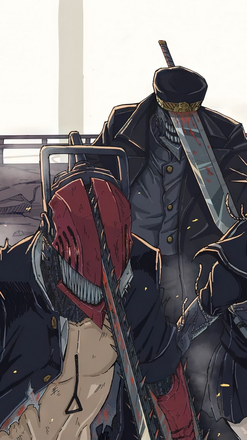 Chainsaw Man characters with chainsaws and swords