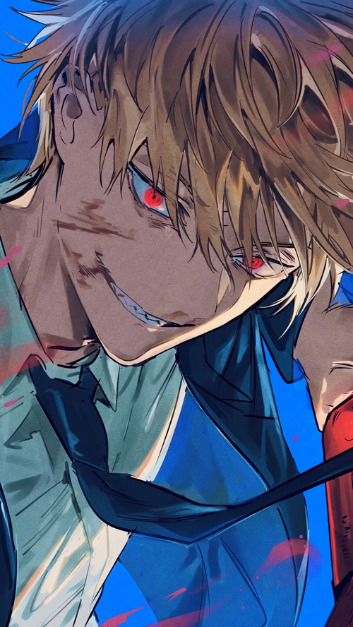 Denji with red eyes from Chainsaw Man