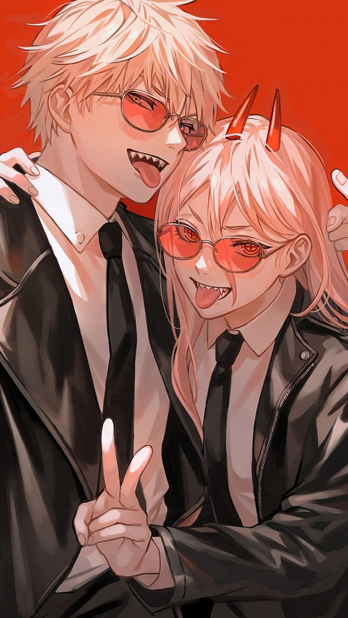 Denji and Power from Chainsaw Man in suits