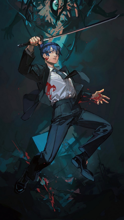 Aki Hayakawa from Chainsaw Man with a sword
