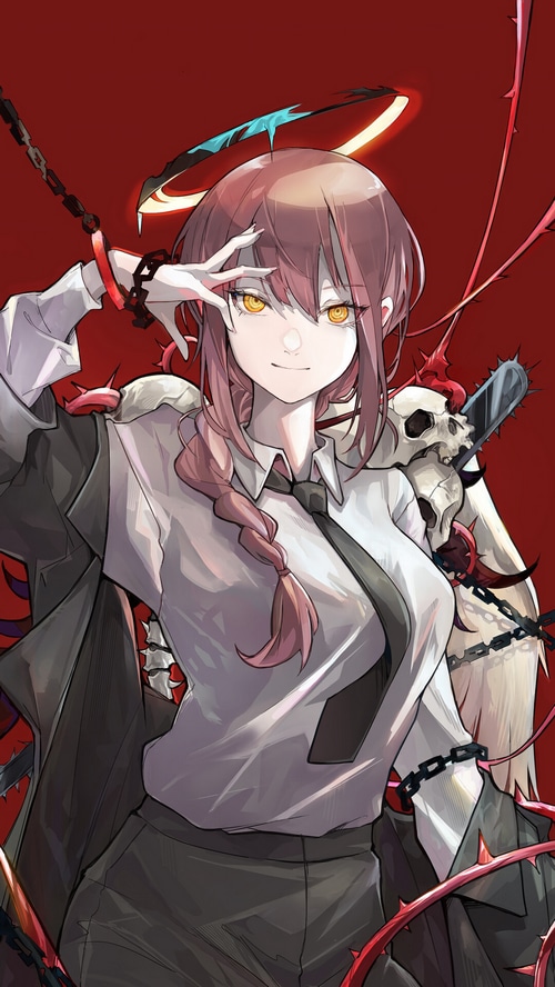 Makima from Chainsaw Man with Chains and Skulls