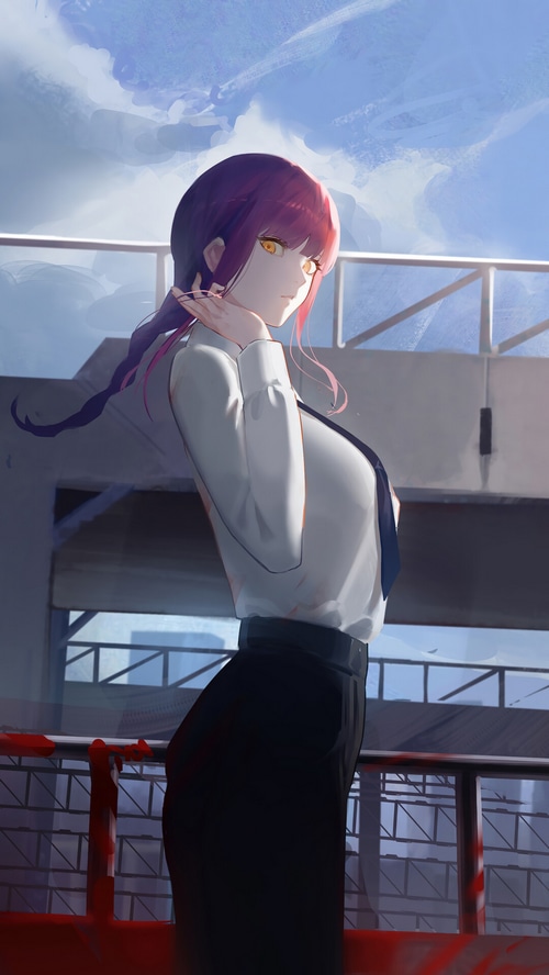 Makima from Chainsaw Man on a balcony