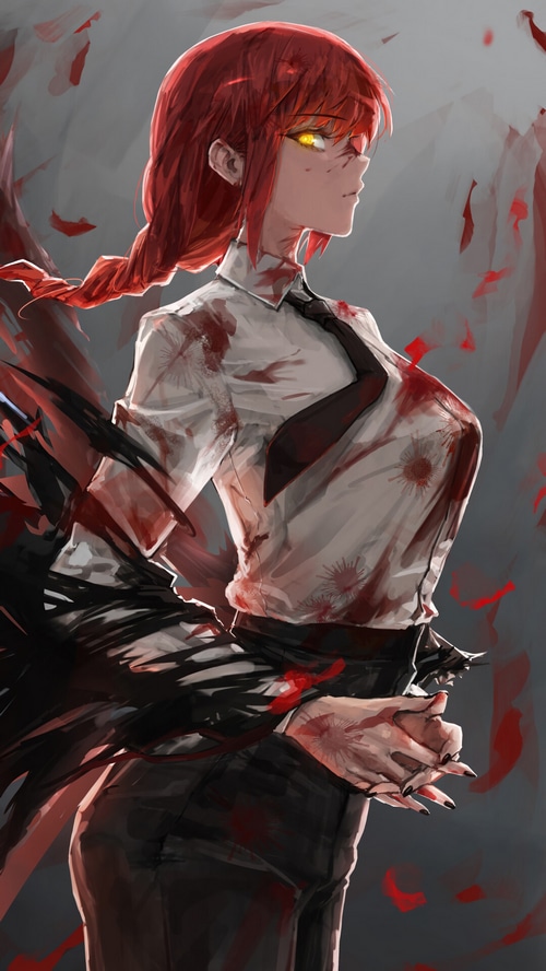 Makima from Chainsaw Man covered in blood