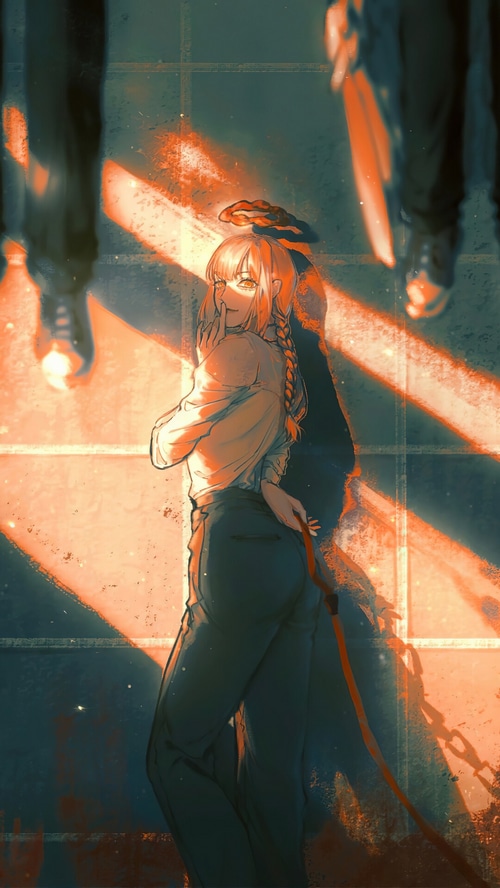 Makima from Chainsaw Man with a leash