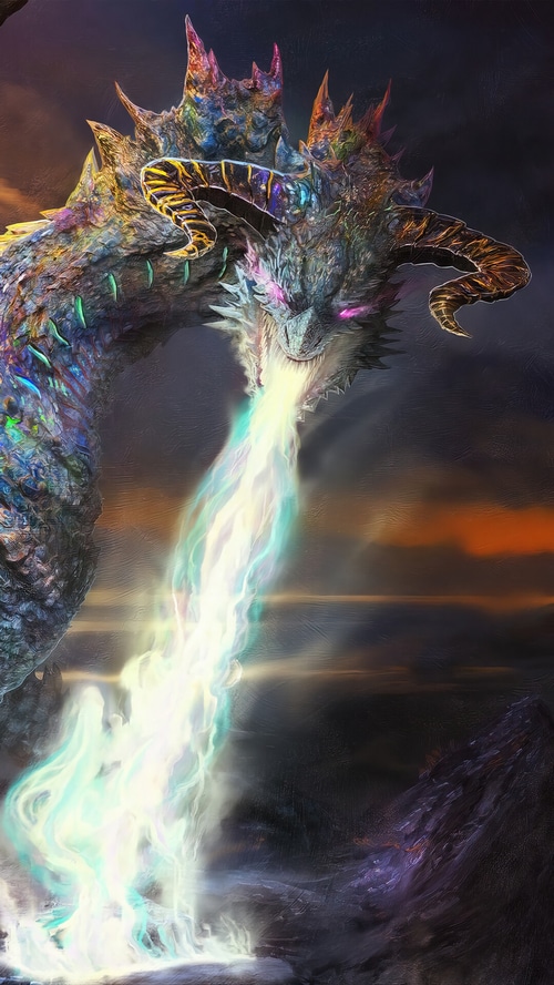 Dragon breathing colorful fire