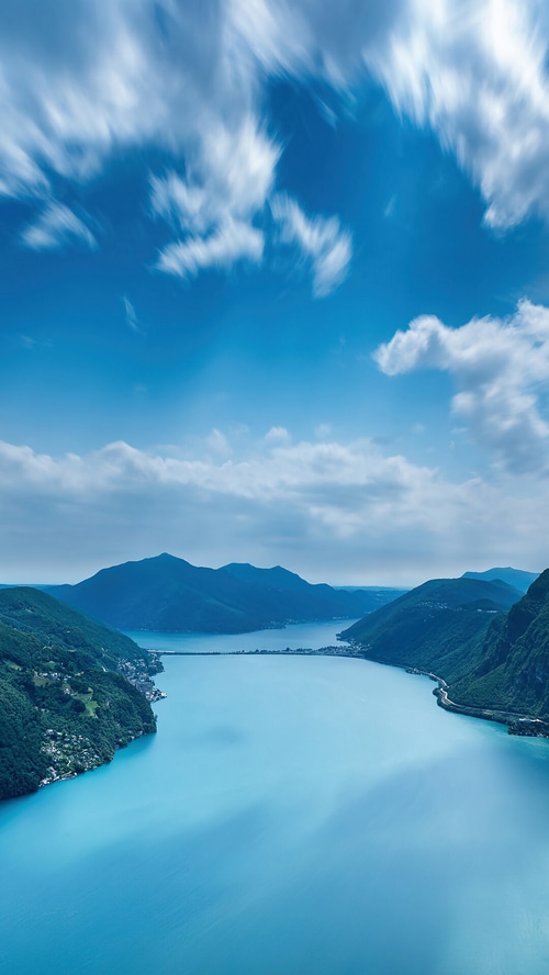Lake Lugano, Switzerland, with Mountains and Clouds