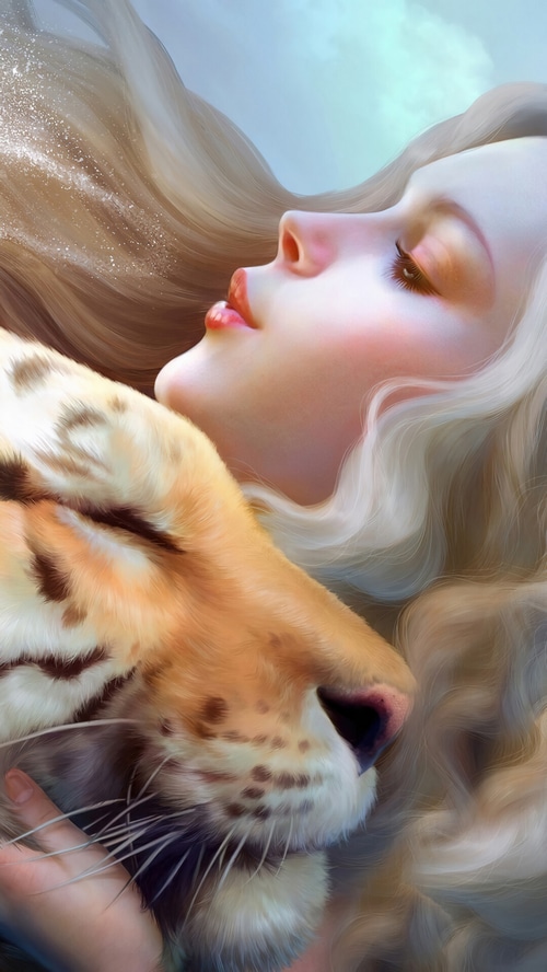 Girl and Tiger in Digital Art