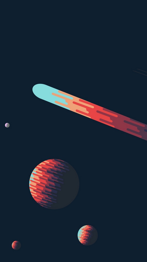 Abstract space scene with planets and a comet