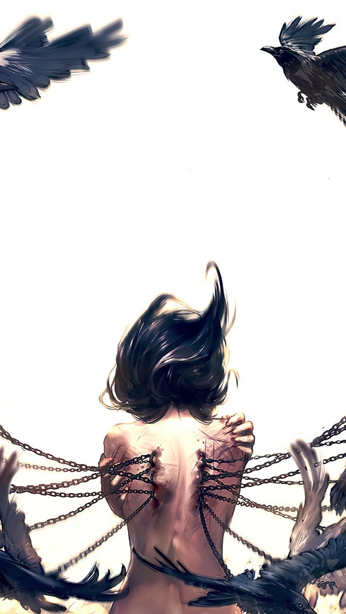 Anime Girl Chained with Birds