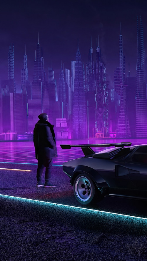 Sci-Fi Cityscape with a Person and a Car
