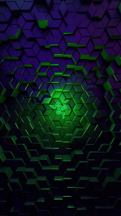 Razer logo on a dark hexagonal background