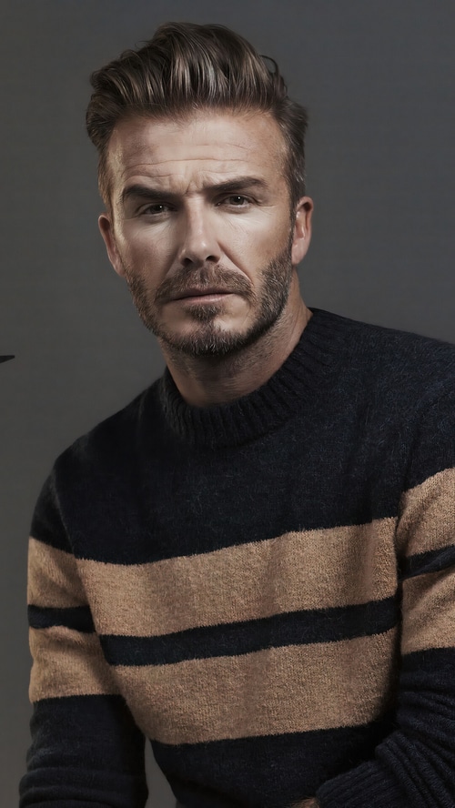 David Beckham wearing a striped sweater