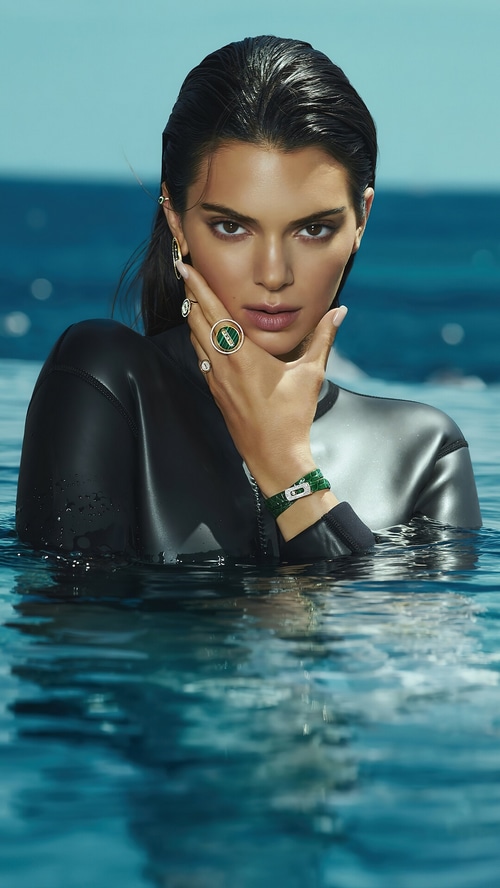 Kendall Jenner in a wetsuit in the ocean