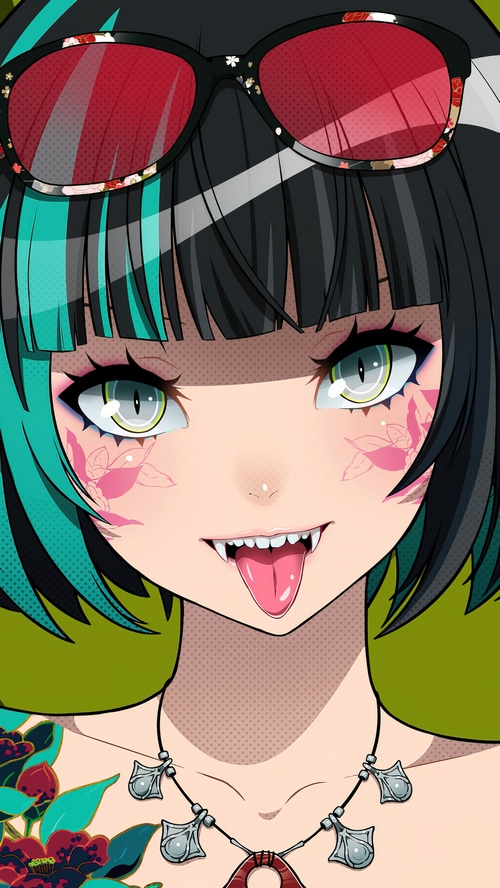 Anime girl with fangs and sunglasses