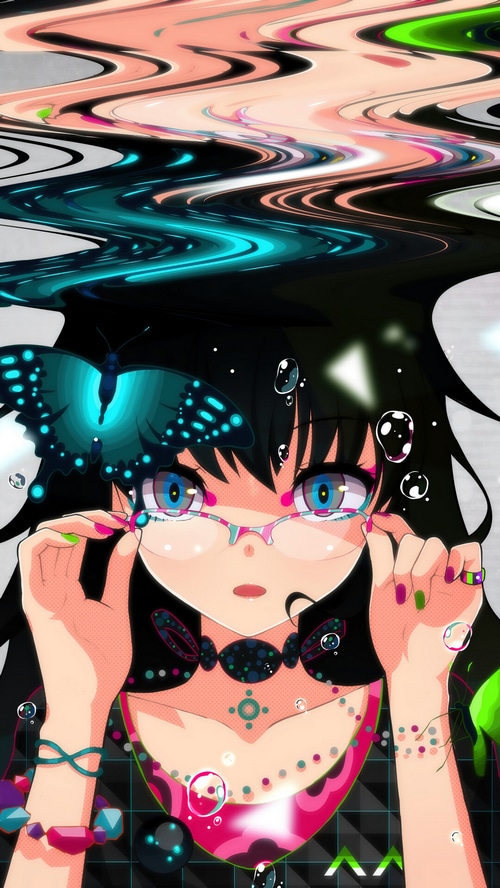 Anime girl with butterfly and glasses