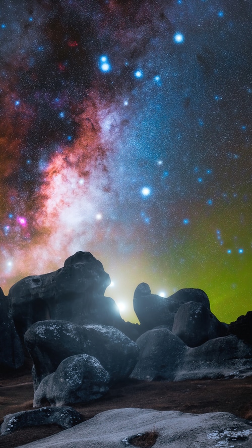 Starry Night Sky Over Rock Formations