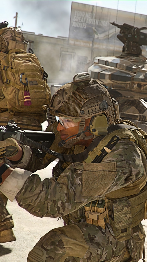 Soldiers in Call of Duty: Modern Warfare II with a tank