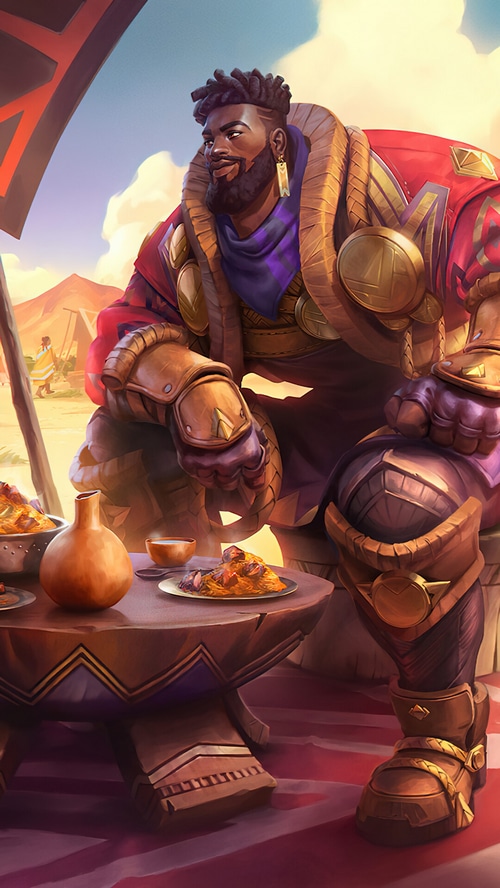 KSante from League of Legends eating a meal
