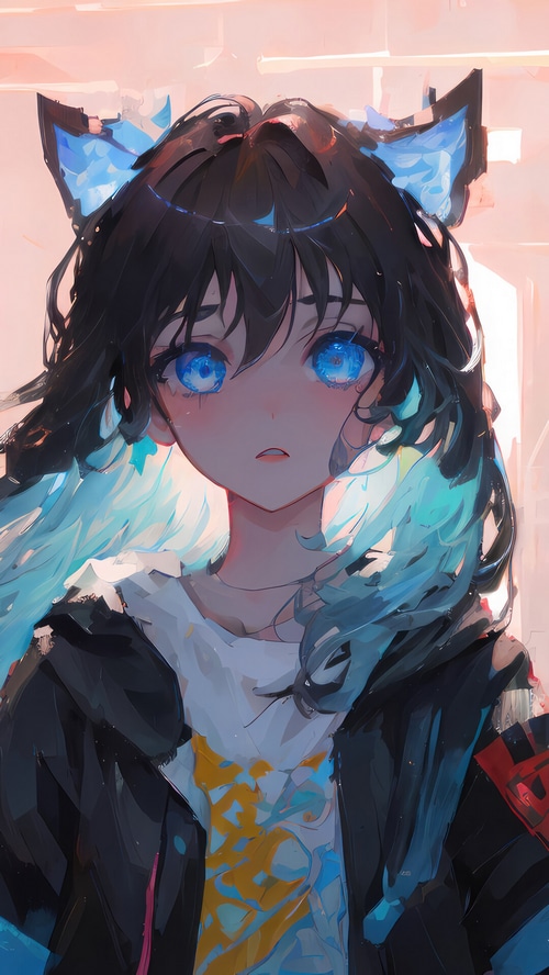 Anime Girl with Blue Eyes and Cat Ears