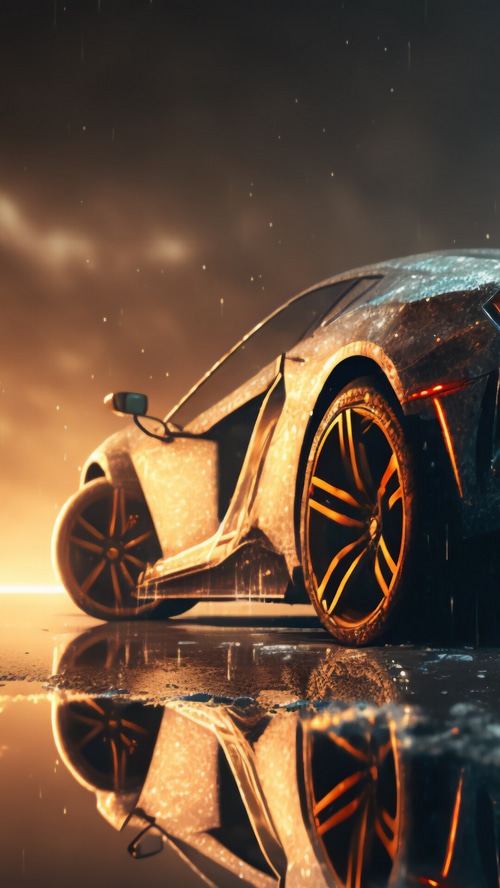 Sports Car on Wet Road