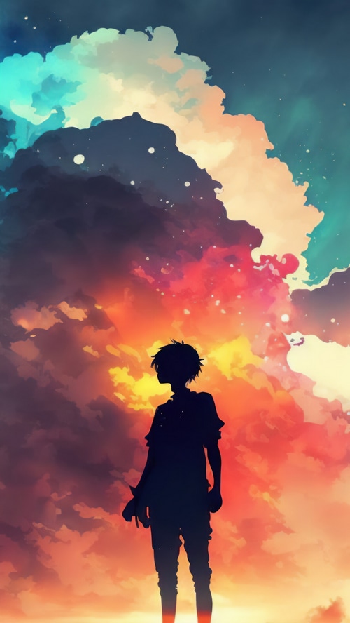Silhouette of a person against a colorful sky