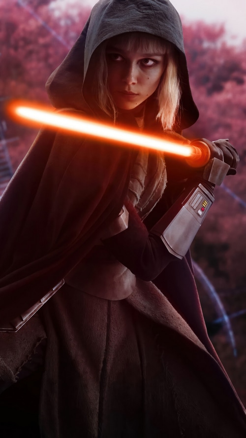 Shin Hati with an orange lightsaber from Star Wars